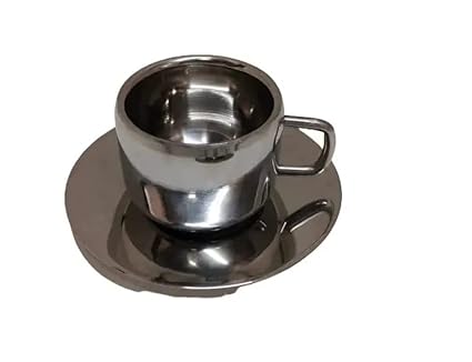 iKonbi Stainless Steel Double Wall 12 Apple Cups with 12 Saucers- 90 ml Each