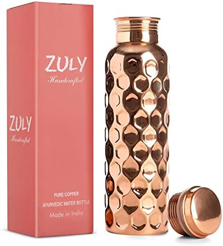 Handcrafted Diamond Engrave 100% Pure Copper Water Bottle | 34 Oz 1 Liter Extra Large | Ay