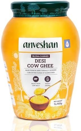 Anveshan A2 Cow Ghee 1L | Glass Jar | Bilona Method | Curd-Churned | Pure, Natural & Healt