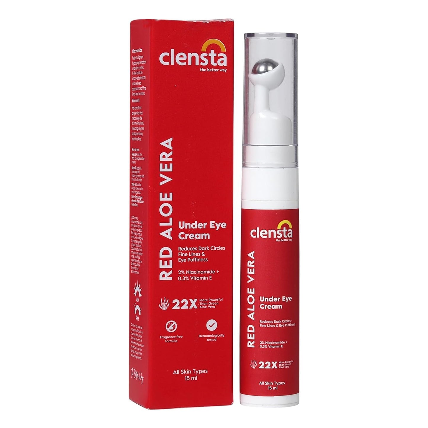 Clensta Aloe Vera Under Eye Cream Roll On | 0.51 Fl Oz (15ml) | Hydrating Eye Cream with N