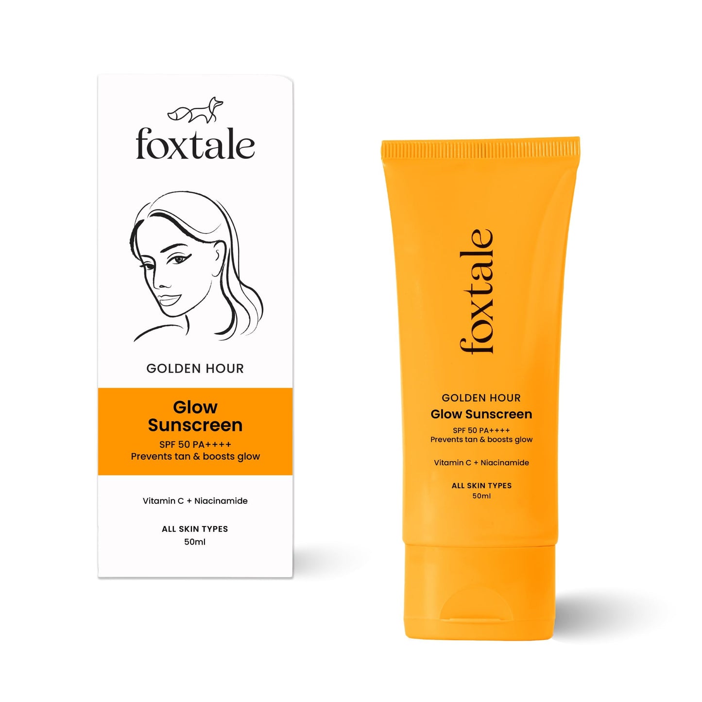 Foxtale Vitamin C & Niacinamide Glow Sunscreen Spf 50 Pa++++, Lightweight, Fast Absorbing,
