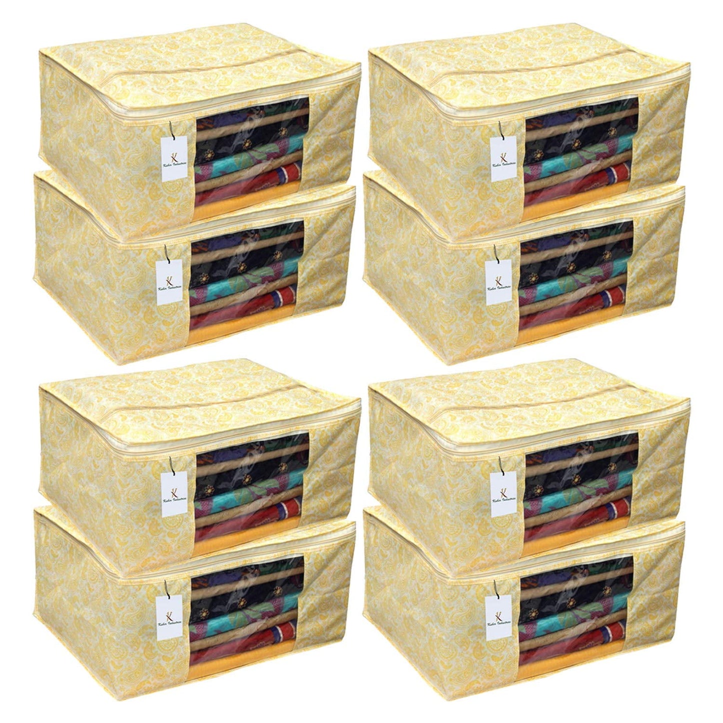 Kuber Industries 8 Piece Non Woven Saree Cover Set, Gold, Large Size