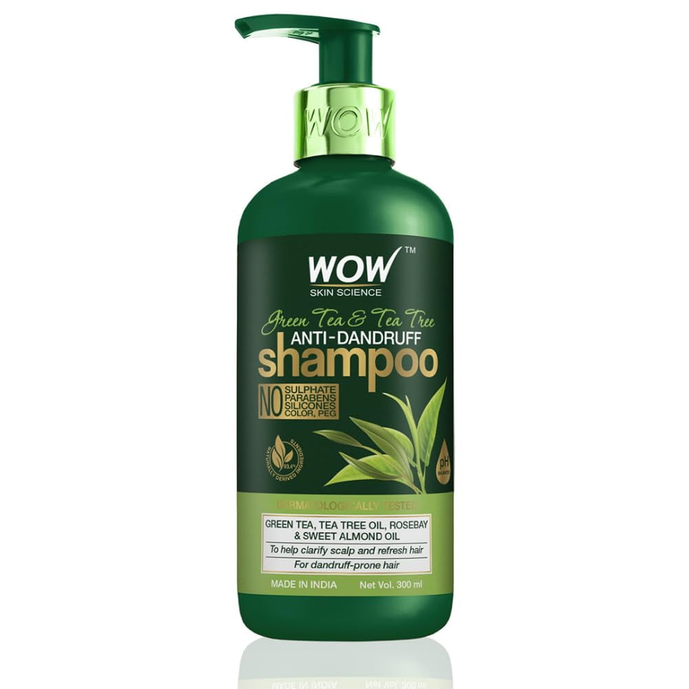 Wow Skin Science Green Tea & Tea Tree Anti-Dandruff Shampoo - No Sulphates, Parabens, Sili