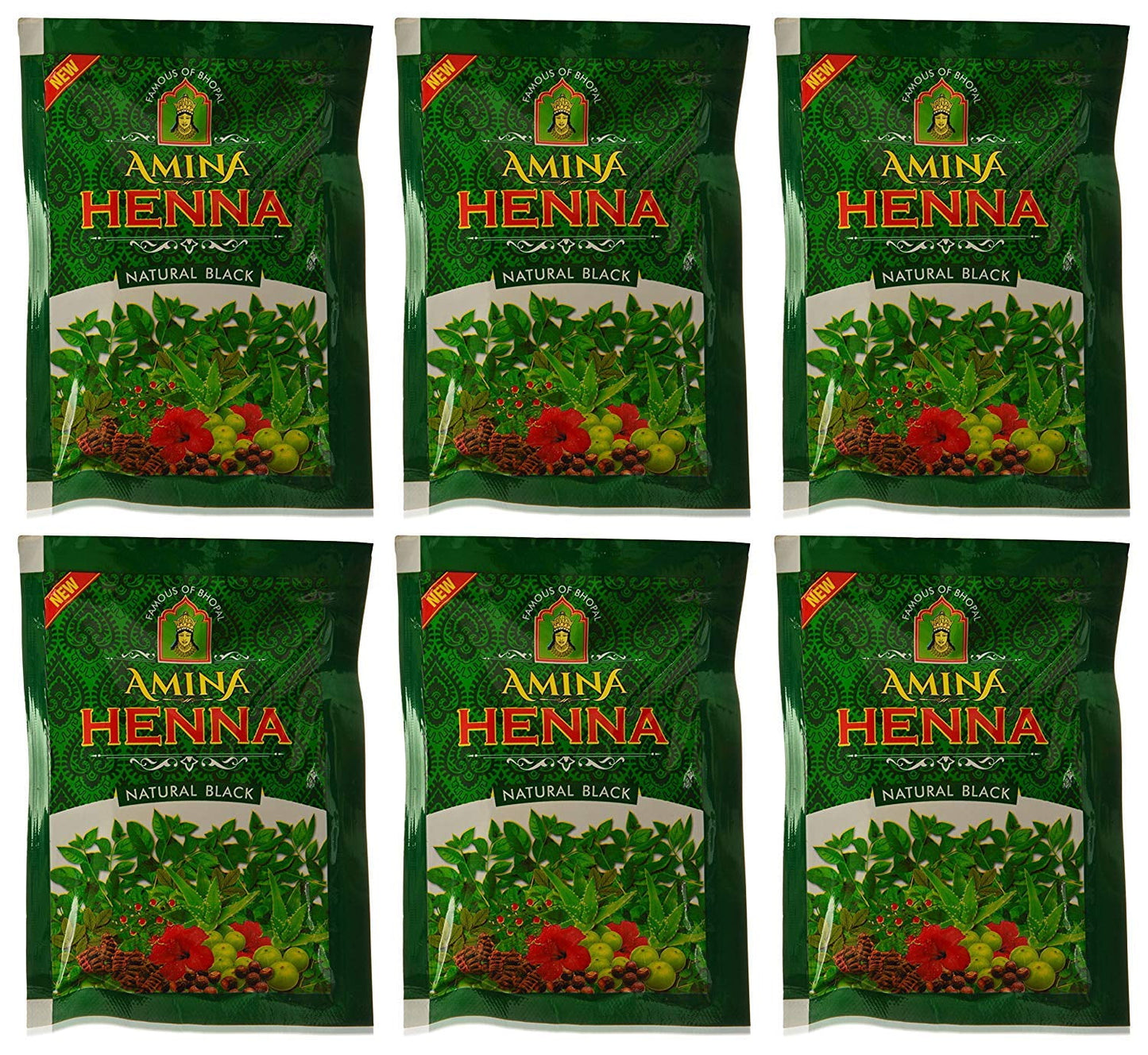 Amina Henna Natural Black Organic Herbal Based black hair color Powder, 25 g (Pack of 6)
