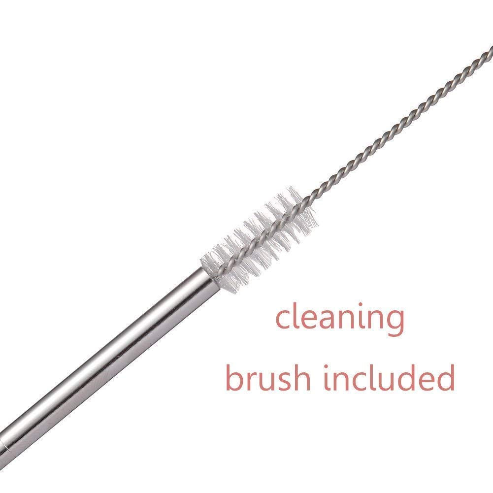 iKonbi Set of 4 Reusable Stainless Steel Drinking Straws 10 inches 4 Bend & 1 Cleaning Brushes, Thick, Long, Dishwasher Safe – for Smoothies, Tumblers, Travel & More