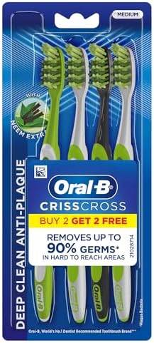 Oral-B Criss Cross Toothbrush with Neem Extract, Medium (Buy 2 Get 2 Free)