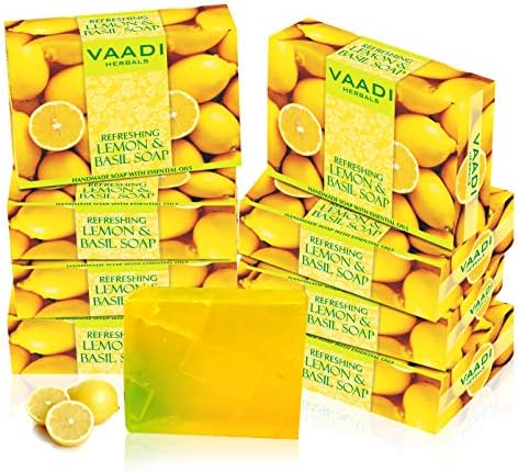 Vaadi Herbals Lemon & Basil Oil Bar Soap, 2.65 Ounce Each (Pack of 8)