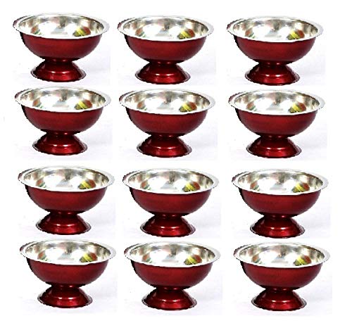 iKonbi 12 Maroon Color Coated Stainless Steel ice Cream Cups / Soup Bowl
