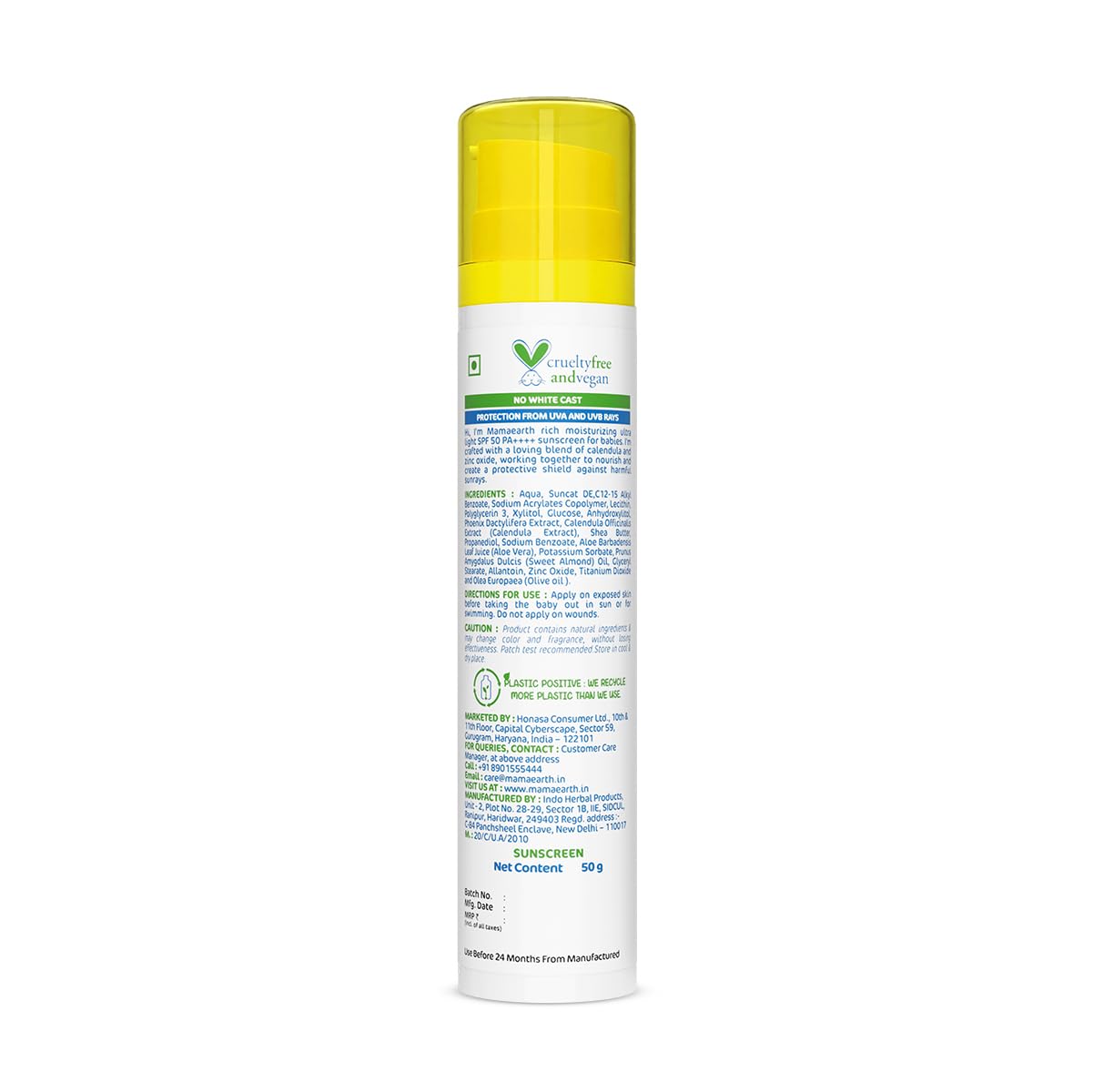 Mamaearth Baby Rich Moisturizing Ultra Light Sunscreen: SPF 50 PA++++, 50 g