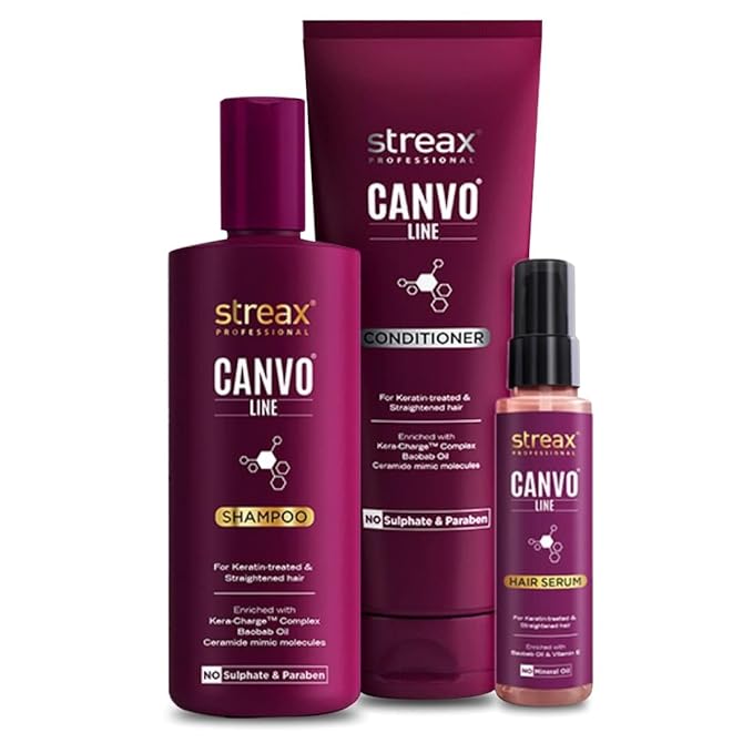Streax Pro Canvo Line Kit: Shampoo, Conditioner & Serum, For Straightened