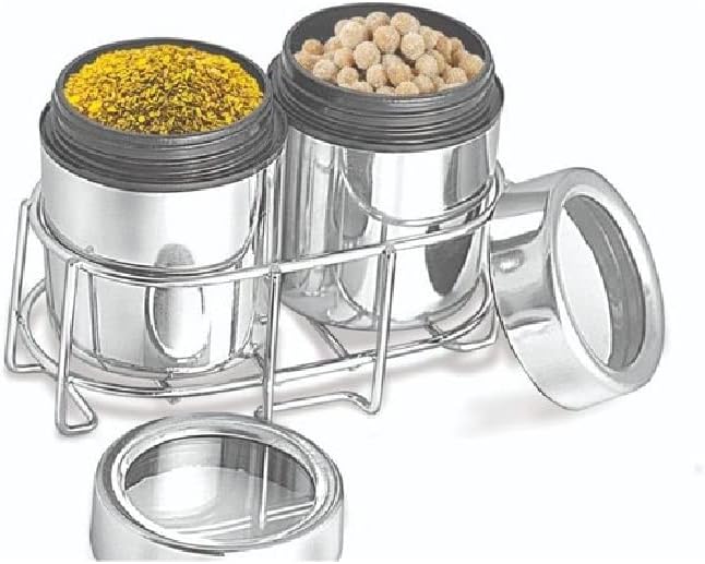 iKonbi Stainless Steel Masala & Dry Fruit Set with Lid and Multipurpose Dabba Stand 2 in
