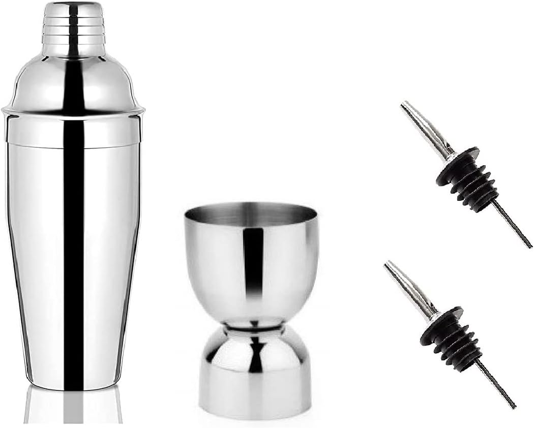 iKonbi Stainless Steel 3 Pcs Unique Bar Set- Delux Cocktail Shaker 750 ml, Steel Damru