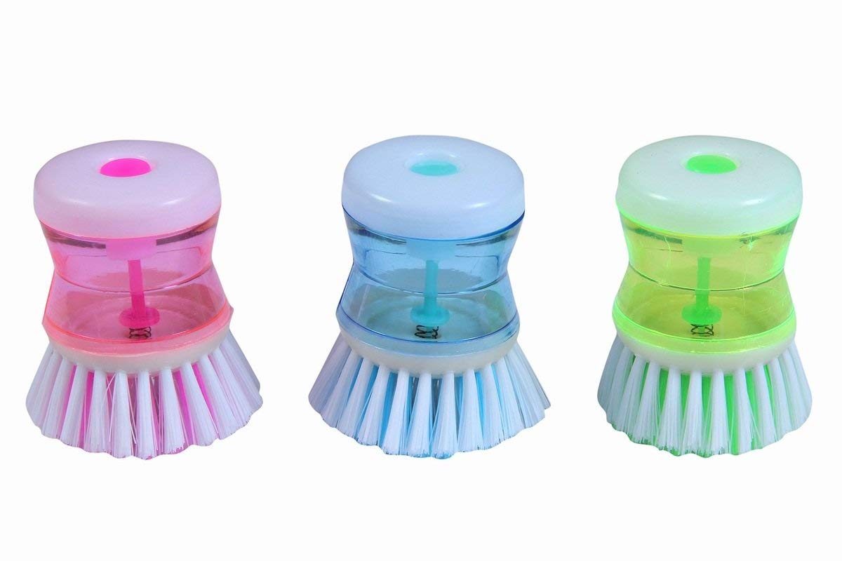 iKonbi 2 Pcs Cleaning Brush with Soap Dispenser for Kitchen Sink Dish Washer Random Colors
