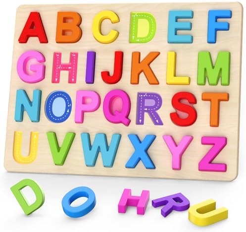Alphabet Puzzles, Wooden Puzzles for Toddlers, ABC Shape Puzzles for Kids, Preschool Learn