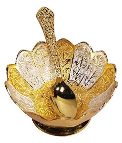 iKonbi Silver Gold Plated Floral Shape Decorative Spoon and Bowl Set