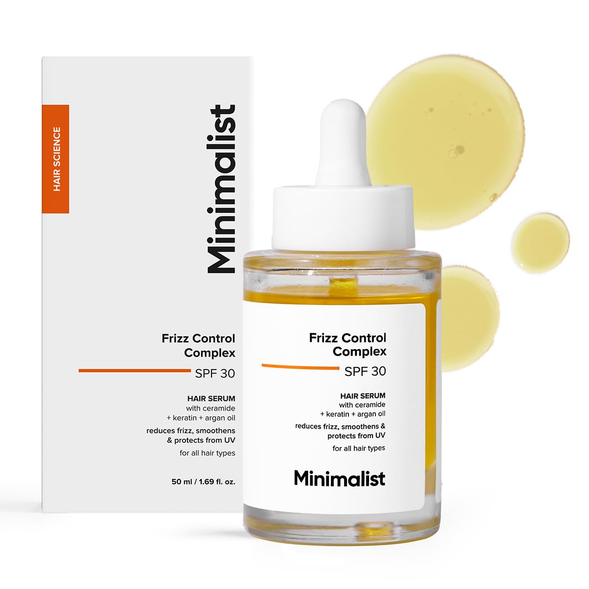 Minimalist SPF 30 Hair Serum For Frizz Control With Keratin & Argan Oil | Heat Protection