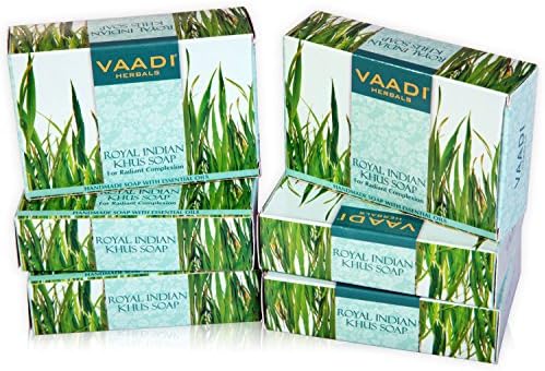 Vaadi Herbals Value Royal Khus Soap with Olive and Soyabean Oil, 75gms x 6