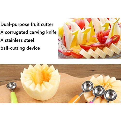 iKonbi Dual Purpose Melon Baller Fruit Carving Knife, Fruit Slicer, Watermelon Scoop, Melon Digger, Fruit Baller, Ice Cream Spoon Set of 2