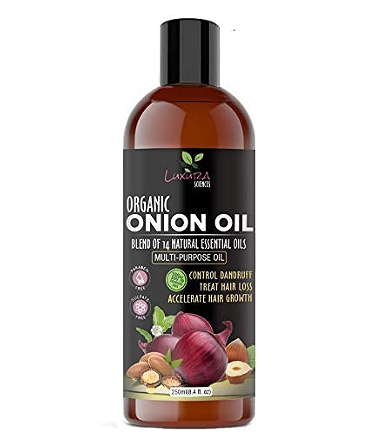 Luxura Sciences Onion HairOil 250 ml with 14 Essential Oils 100% pure And Natural HairOil