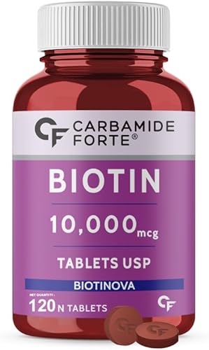Biotin 10000mcg (High Potency) per Veg Tablet - Supports Hair Growth, Glowing Skin and Str