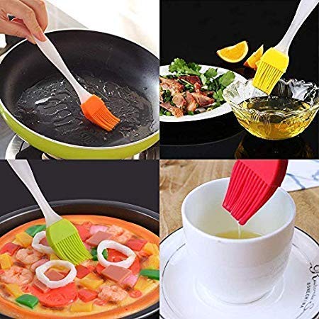 iKonbi Silicone Spatula & Brush Set Pastry Brush Set for Cake Mixer, Decorating, Cooking, Baking and Glazing Small Size & Multi Color