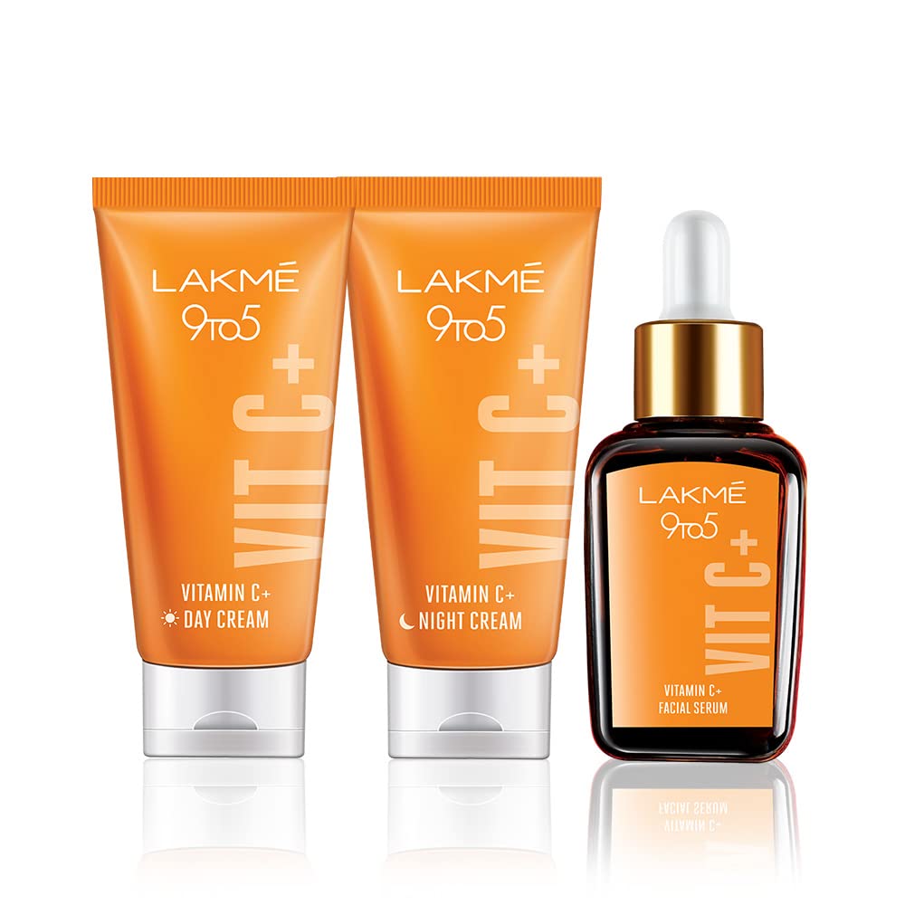Lakme Vitamin C Day Cream+NightCream+Serum combo - Brightening, Non-Greasy, Fight dull ski