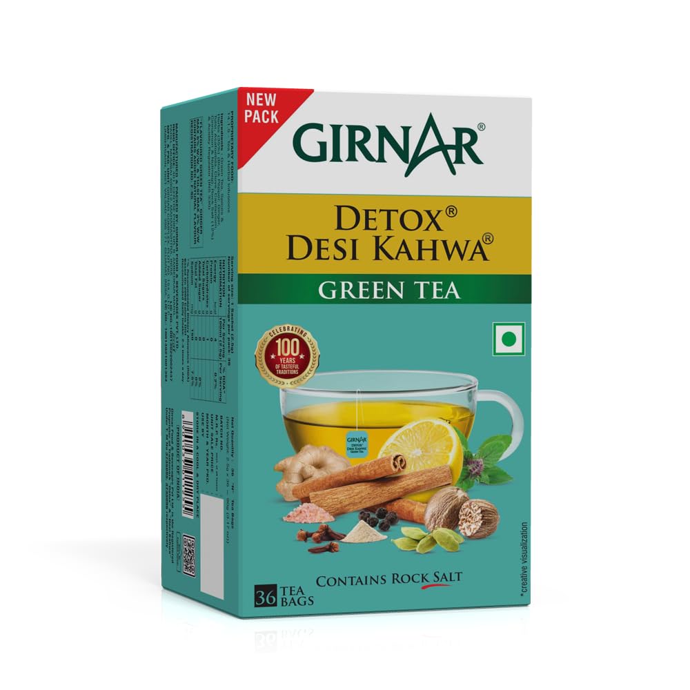Girnar Green Tea, Desi Kahwa, 36 Tea Bags (36 Teabags (Pack of 2))