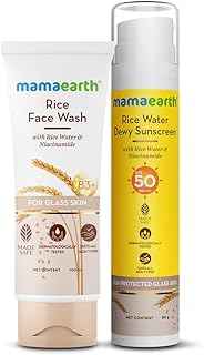 Mamaearth Radiant Rice Combo|Rice FaceWash-100 Ml&Rice Water Dewy Sunscreen-50G|Gently Cle