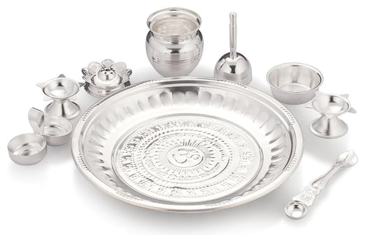 iKonbi 9 pieces Polished Puja Set Silver