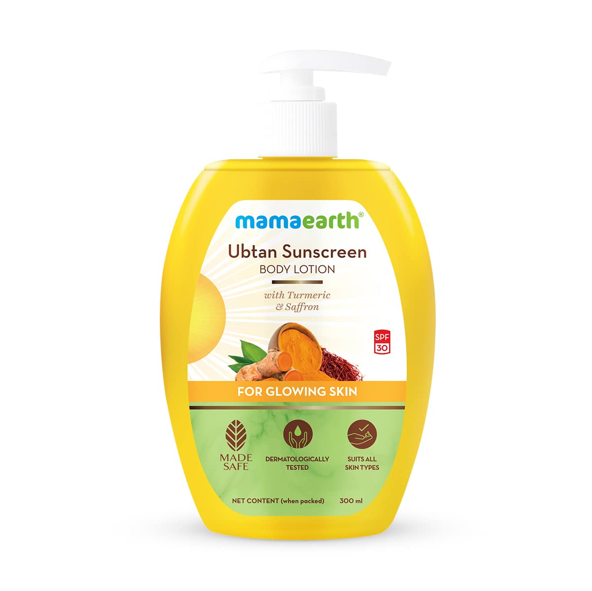 Mamaearth Ubtan Sunscreen Body Lotion: SPF 30, Turmeric & Saffron, 300
