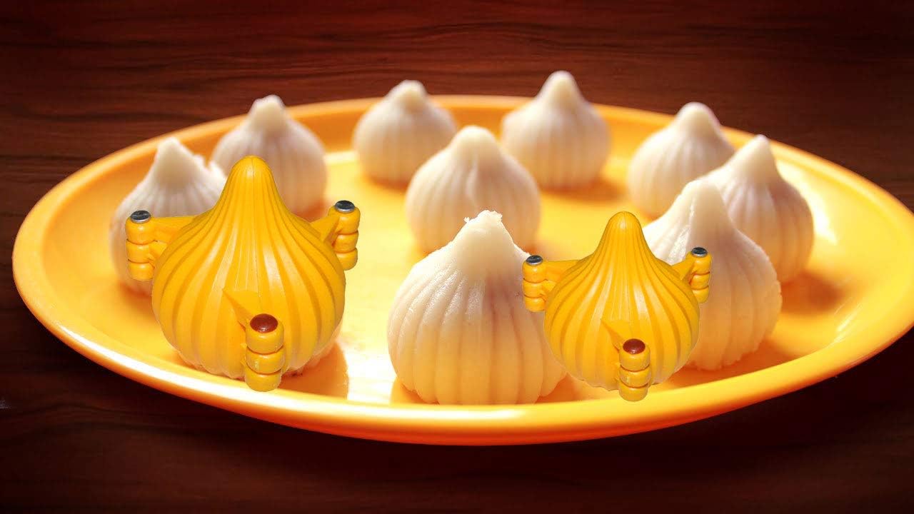iKonbi Bappa Special 3 Fold Modak Mold Small Size No 1 Set of 2 Pieces idle as Sancha Mould for modak ladoo peda Choclate Cake Muffin for Ganpati