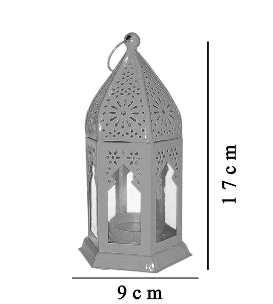 iKonbi Mini Moroccan Lantern Glass Hanging Lamp Home Decor Gold Plating Finish Moroccan LanternRed 17 * 9 Cms Set of 1 Without Wax