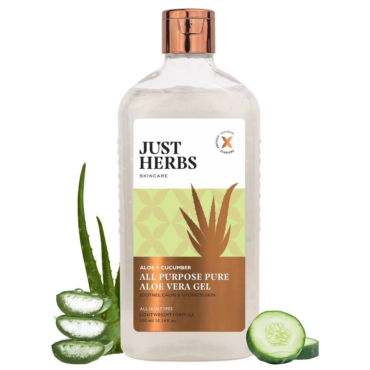 Just Herbs Aloevera Gel Pure Aloe Vera Cucumber Soothens Moisturize Skin, Face & Hair 10.1