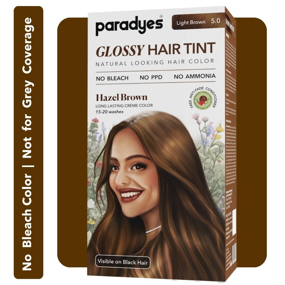 Paradyes No Bleach Hazel Brown Glossy Hair Tint, Ammonia-Free Formula For Natural Black Ha