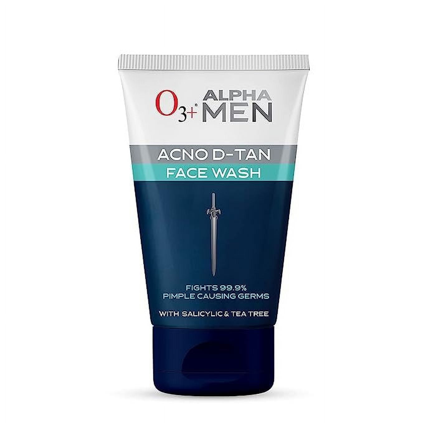 O3+ ALPHA MEN Acno D-TAN FaceWash with Tea Tree 100g for Oily Skin Detan FaceWash for TAN