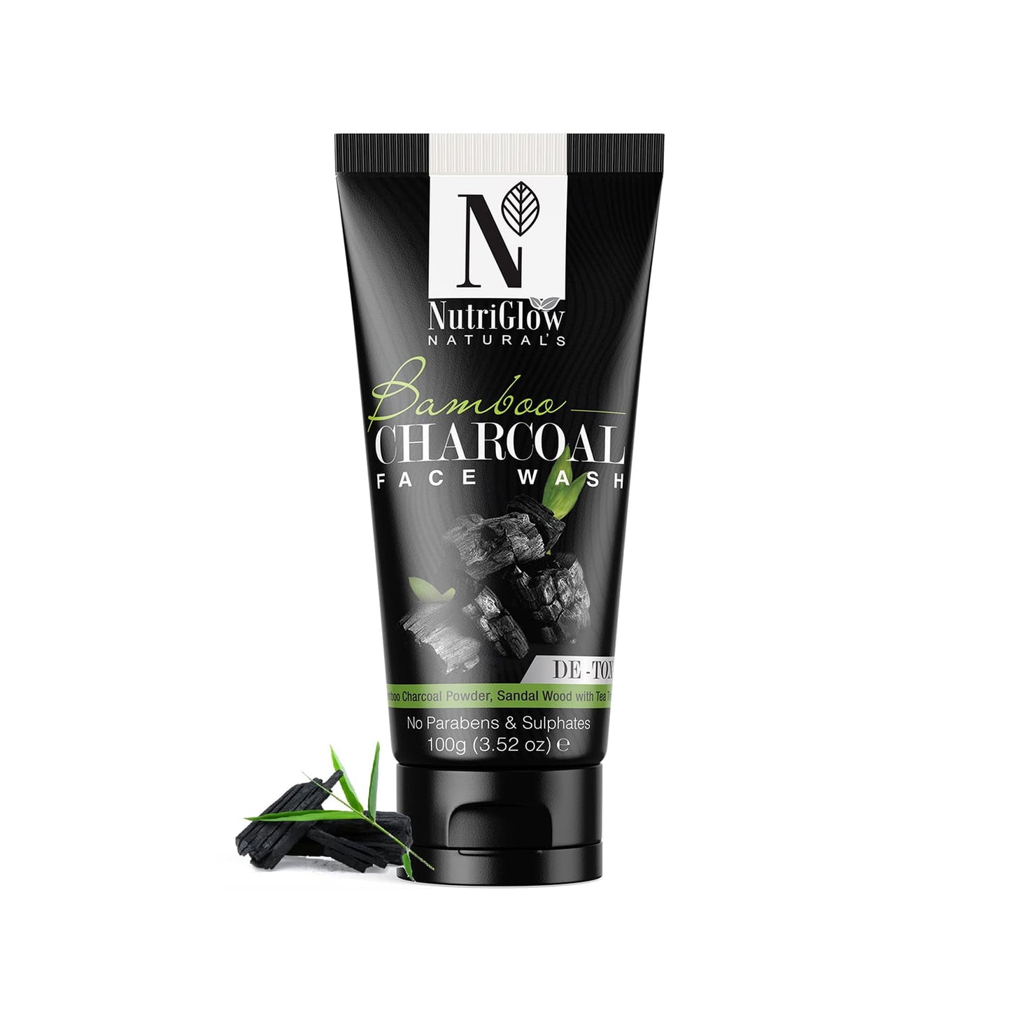 NutriGlow Natural's Bamboo Charcoal FaceWash for Daily Exfoliation Refresh Skin