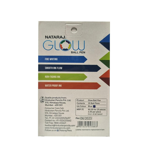 Nataraj Glow Ball Pens - 20 pens pack, Blue