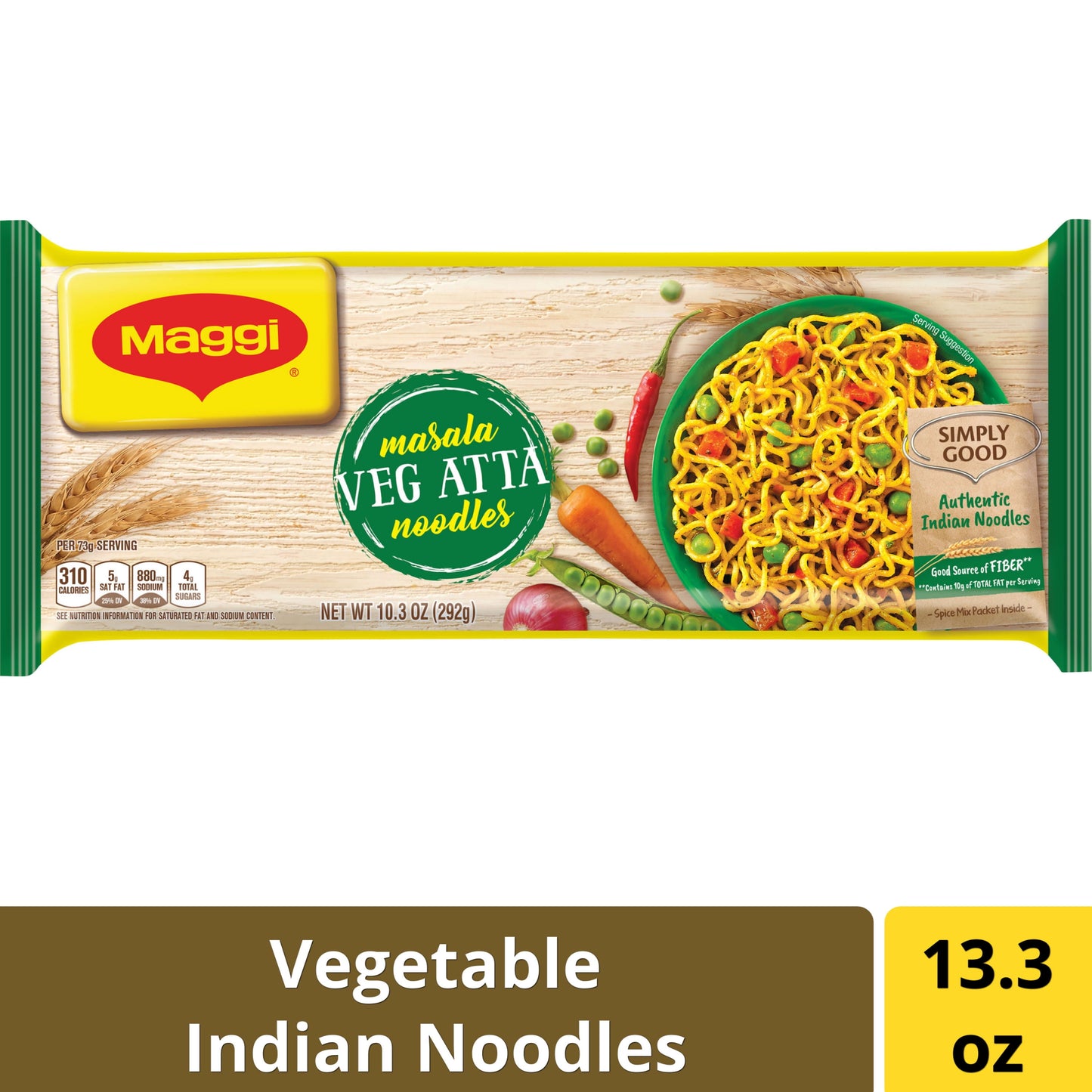 Maggi Veg Atta Masala Instant Noodles Soup Pack 10.22 oz