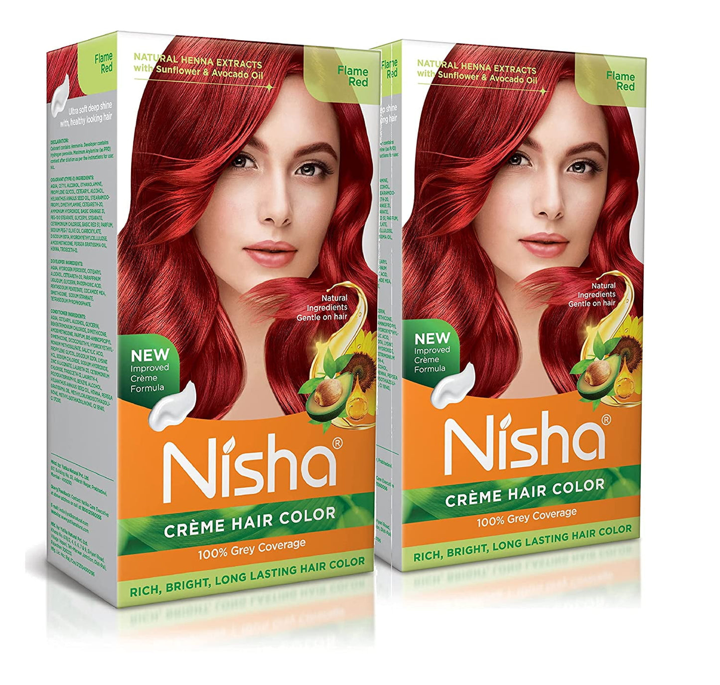 Nisha Crème Hair Color, Permanent Red Hair Dye Color, 100% Gray Coverage, Flame Red, 5.29