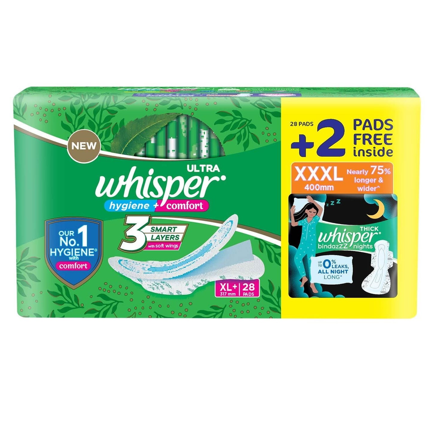 Whisper Ultra Clean Sanitary Pads For Women|30 Thin Pads|Xl+|Hygiene & Comfort|Soft Wings|