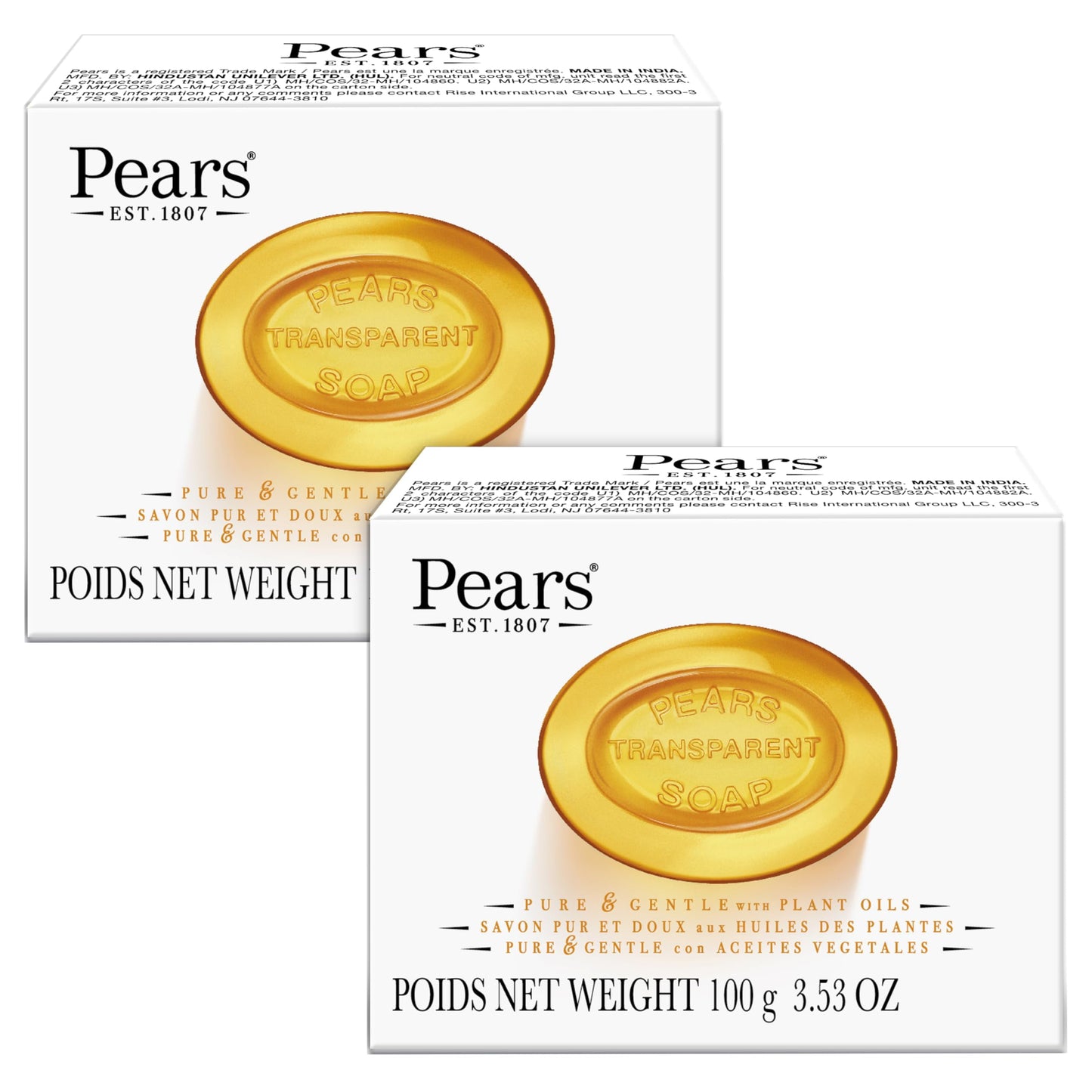 PEARS Soap, Face & Body Soap, Amber – Pure & Gentle Transparent Bar Soap, Moisturiz