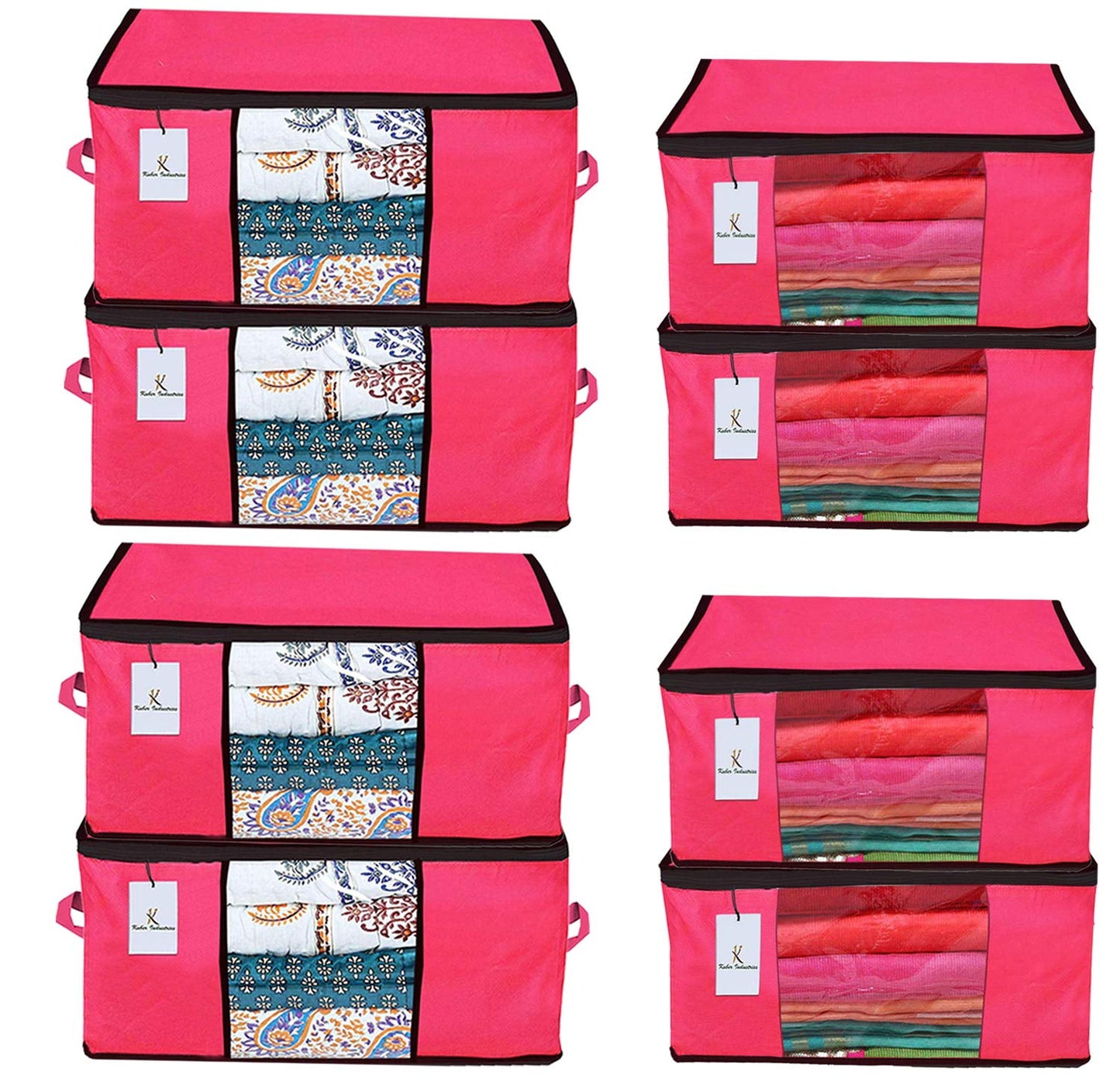 Kuber Industries Non Woven 4 Pieces Saree Cover and 4 Pieces Underbed Storage Bag