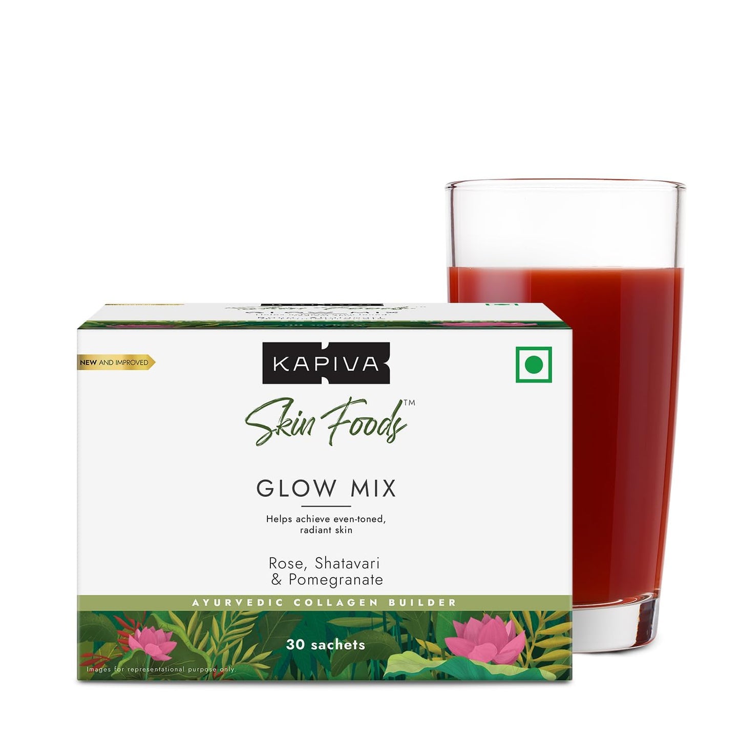 Metrol Kapiva Skin Foods Glow Mix (60 Sachets) | Ayurvedic Skin Supplement, Collagen Powder | Skincare for Glowing & Healthy Skin - Super Saver