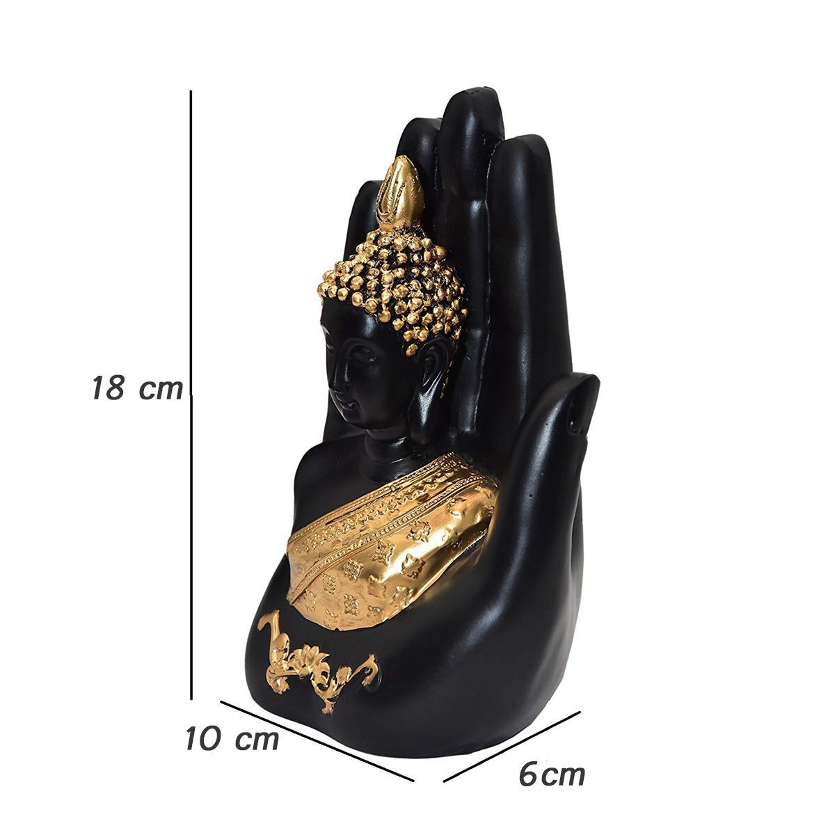 iKonbi Resin Hand Buddha Vaastu, Showpiece, Corporate, Traditional, Handmade, Miniature, Antique, Buddhism, Gautam Buddha, Peace, Royal, Decorative Showpiece 18 x 10 x 6 cm, Black and Gold