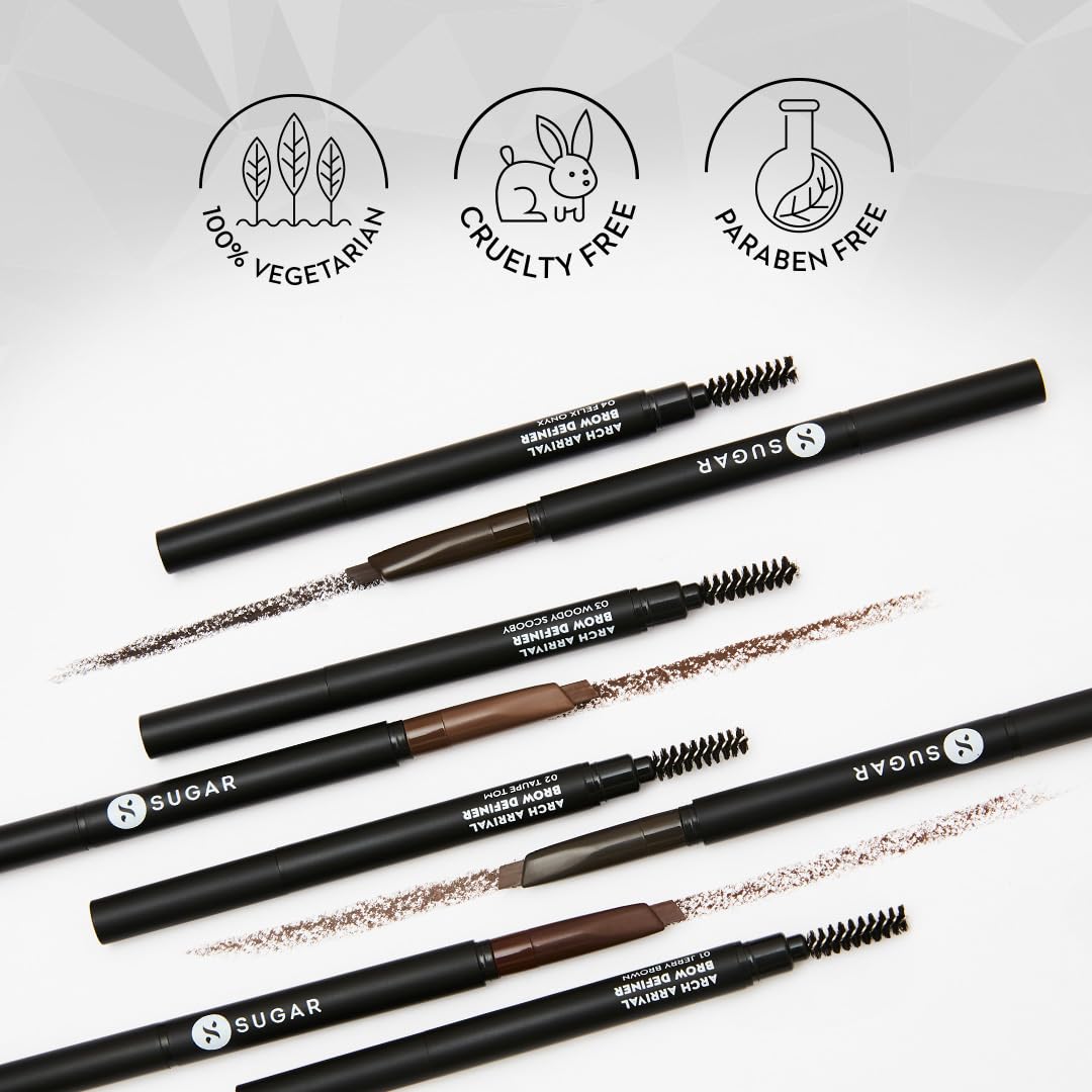Sugar Cosmetics Arch Arrival Brow Definer 02 Taupe Tom - Grey Brown, Long Lasting, 12hr Coverage, Built-in Spoolie