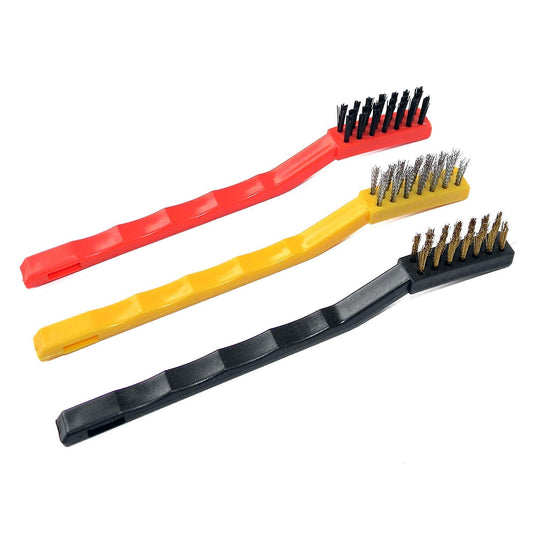 iKonbi Set of 3 Pc Mini Wire Brush Cleaning Tool Kit Brass, Nylon, Stainless Steel Bristles, Gas Cleaning Brushes Iron Nylon Copper Wire for Car Kitchen Gas Stove Cleaning Tool