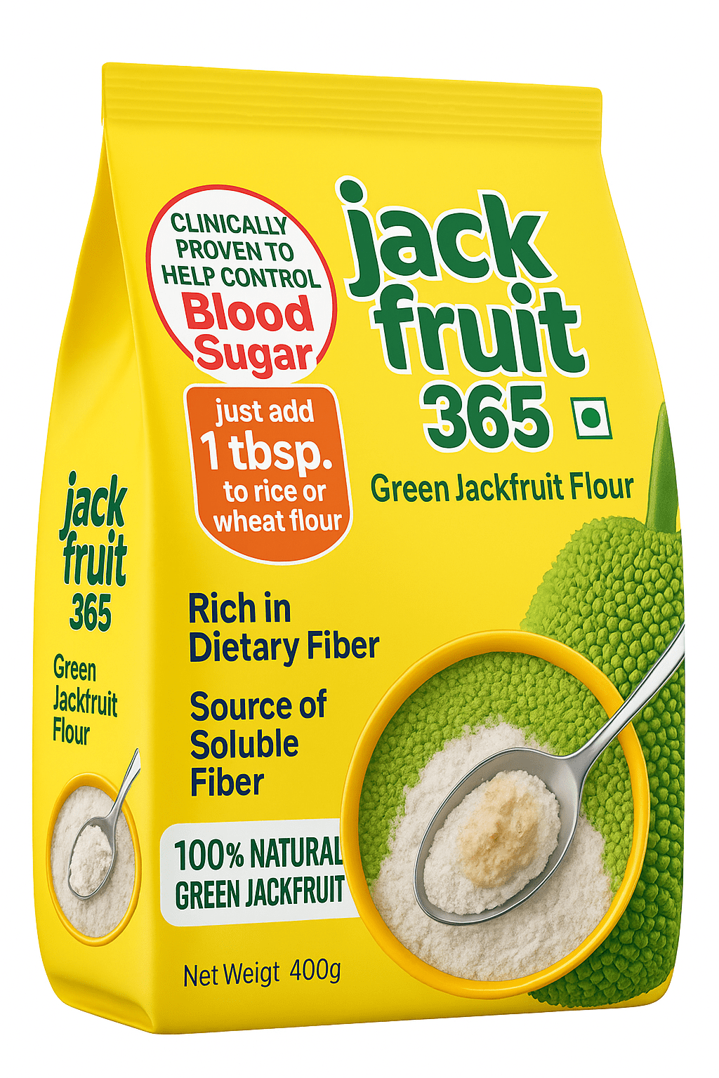Jackfruit365 Jackfruit Flour, Helps in Sugar - Soluble Fiber 14.10 oz - 400gm (Pack of 2)