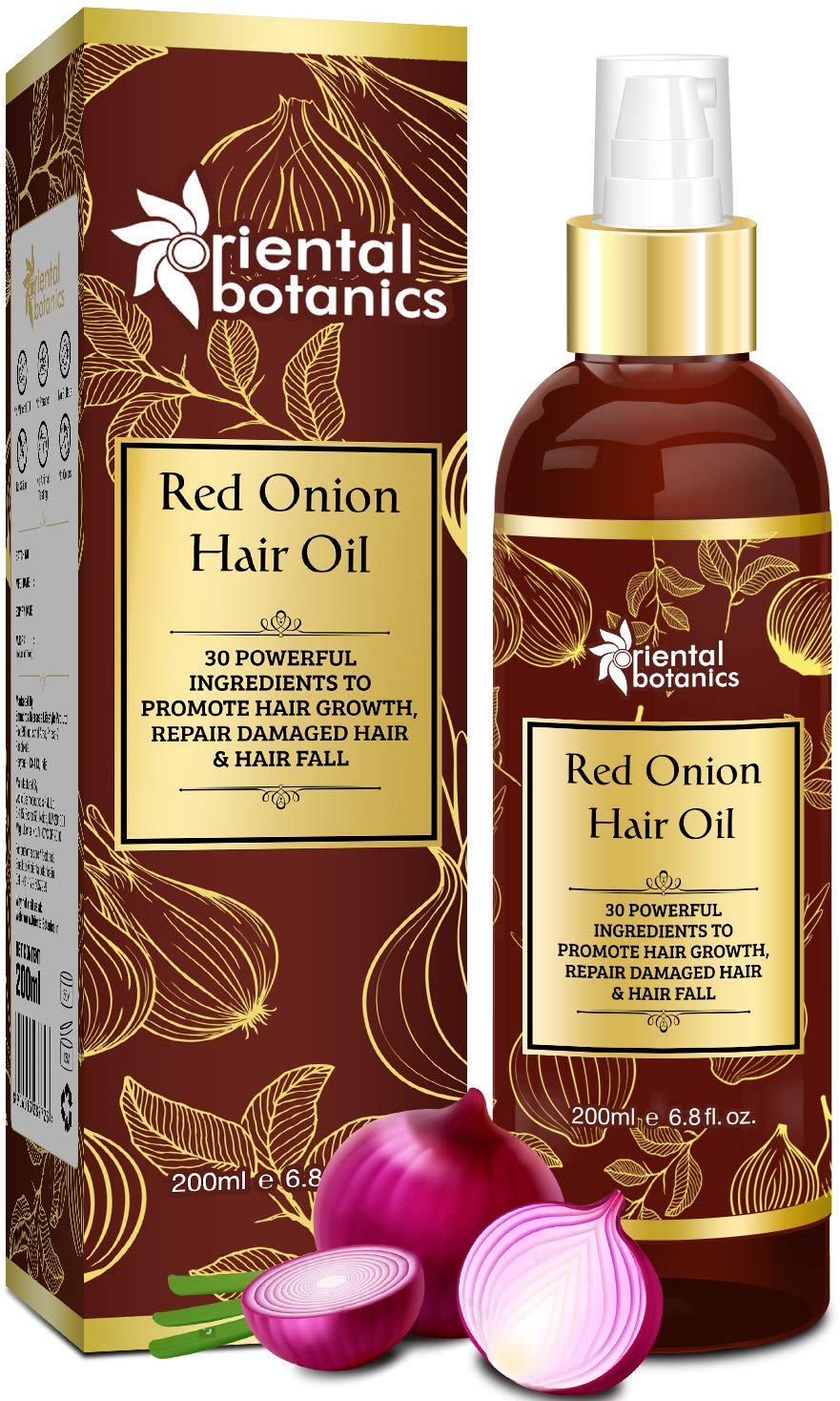 Oriental Botanics Red Onion HairOil, 200ml - with 30 Oils & Extracts, Argan Oil, Castor, B