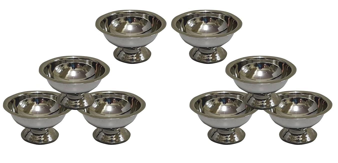 iKonbi Stainless Steel Ice Cream Cup/Soup Bowl Set, Silver, 8 Piece