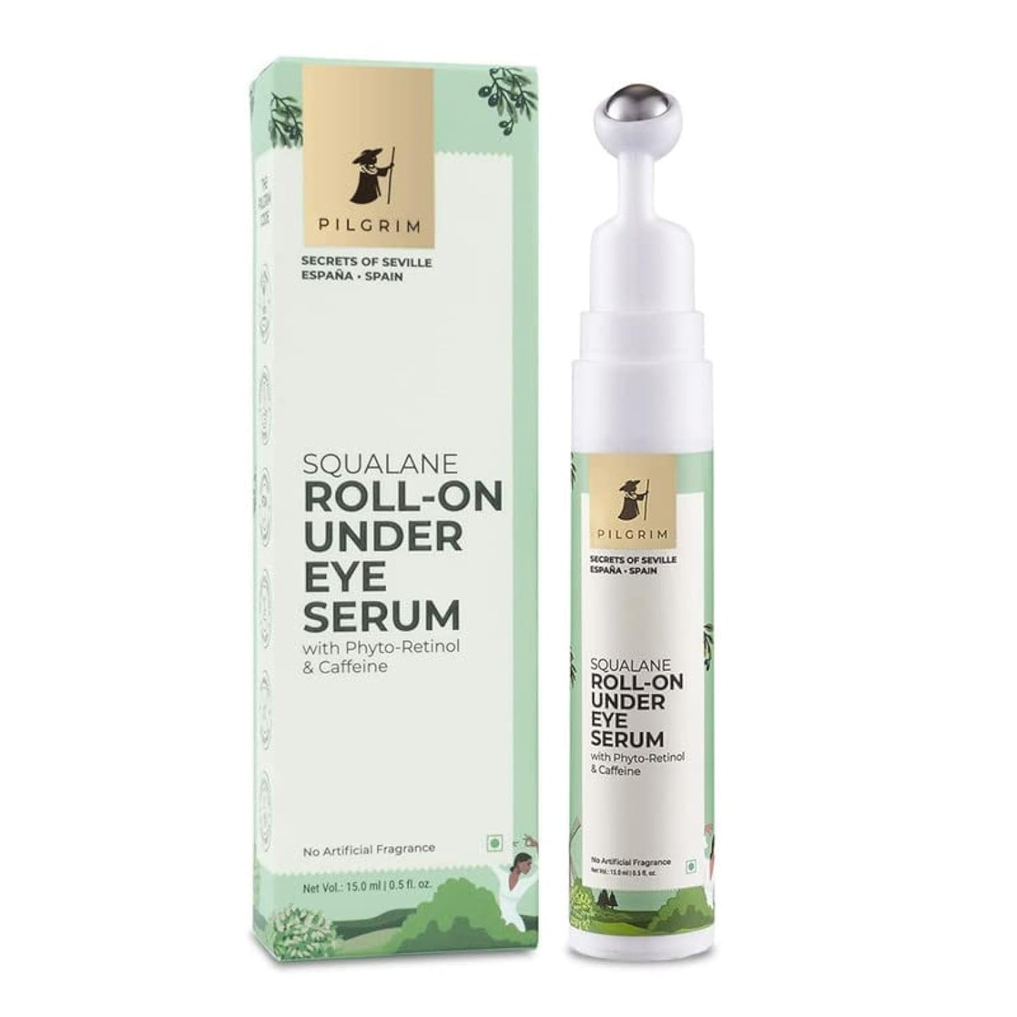 Pilgrim Squalane Plant Roll-On Under Eye Cream: Phyto-Retinol & Caffeine, For Dark